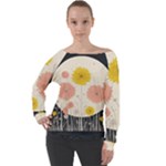 Space Flowers Universe Galaxy Off Shoulder Long Sleeve Velour Top
