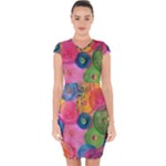 Colorful Abstract Patterns Capsleeve Drawstring Dress 