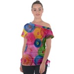Colorful Abstract Patterns Off Shoulder Tie-Up T-Shirt