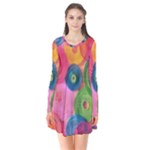 Colorful Abstract Patterns Long Sleeve V-neck Flare Dress