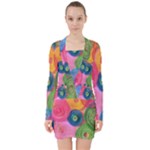 Colorful Abstract Patterns V-neck Bodycon Long Sleeve Dress