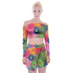 Colorful Abstract Patterns Off Shoulder Top with Mini Skirt Set