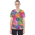 Colorful Abstract Patterns Women s V-Neck Scrub Top