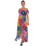 Colorful Abstract Patterns Off Shoulder Open Front Chiffon Dress
