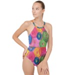 Colorful Abstract Patterns High Neck One Piece Swimsuit