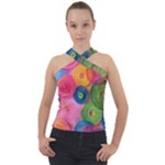 Colorful Abstract Patterns Cross Neck Velour Top