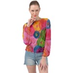 Colorful Abstract Patterns Banded Bottom Chiffon Top