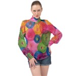 Colorful Abstract Patterns High Neck Long Sleeve Chiffon Top