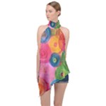 Colorful Abstract Patterns Halter Asymmetric Satin Top