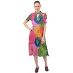 Colorful Abstract Patterns Keyhole Neckline Chiffon Dress