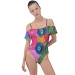 Colorful Abstract Patterns Frill Detail One Piece Swimsuit