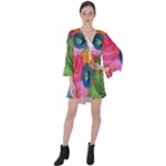 Colorful Abstract Patterns V-Neck Flare Sleeve Mini Dress