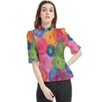 Colorful Abstract Patterns Frill Neck Blouse