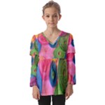 Colorful Abstract Patterns Kids  V Neck Casual Top