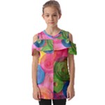 Colorful Abstract Patterns Fold Over Open Sleeve Top