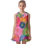 Colorful Abstract Patterns Kids  Pilgrim Collar Ruffle Hem Dress