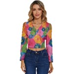 Colorful Abstract Patterns Long Sleeve V-Neck Top