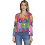 Colorful Abstract Patterns Women s Long Sleeve Revers Collar Cropped Jacket