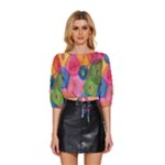 Colorful Abstract Patterns Mid Sleeve Drawstring Hem Top
