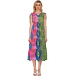 Colorful Abstract Patterns V-Neck Drawstring Shoulder Sleeveless Maxi Dress