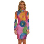 Colorful Abstract Patterns Long Sleeve Shirt Collar Bodycon Dress