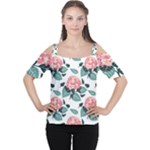 Flowers Hydrangeas Cutout Shoulder T-Shirt