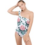 Flowers Hydrangeas Frilly One Shoulder Swimsuit