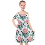 Flowers Hydrangeas Kids  Cut Out Shoulders Chiffon Dress