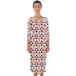 Geometric Tribal Pattern Design Quarter Sleeve Midi Bodycon Dress