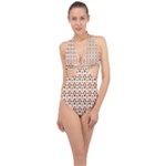 Geometric Tribal Pattern Design Halter Front Plunge Swimsuit