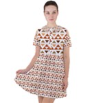 Geometric Tribal Pattern Design Short Sleeve Shoulder Cut Out Dress 
