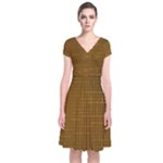 Anstract Gold Golden Grid Background Pattern Wallpaper Short Sleeve Front Wrap Dress