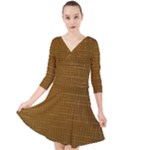 Anstract Gold Golden Grid Background Pattern Wallpaper Quarter Sleeve Front Wrap Dress