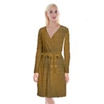 Anstract Gold Golden Grid Background Pattern Wallpaper Long Sleeve Velvet Front Wrap Dress