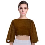 Anstract Gold Golden Grid Background Pattern Wallpaper Tie Back Butterfly Sleeve Chiffon Top
