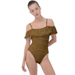 Anstract Gold Golden Grid Background Pattern Wallpaper Frill Detail One Piece Swimsuit