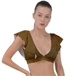 Anstract Gold Golden Grid Background Pattern Wallpaper Plunge Frill Sleeve Bikini Top