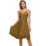Anstract Gold Golden Grid Background Pattern Wallpaper Sleeveless Tie Front Chiffon Dress