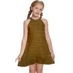 Anstract Gold Golden Grid Background Pattern Wallpaper Kids  Halter Collar Waist Tie Chiffon Dress