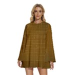 Anstract Gold Golden Grid Background Pattern Wallpaper Round Neck Long Sleeve Bohemian Style Chiffon Mini Dress
