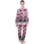 Flora Floral Flower Petal Women s Long Sleeve Satin Pajamas Set	