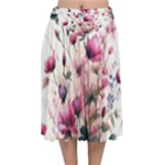 Flora Floral Flower Petal Velvet Flared Midi Skirt