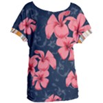 5902244 Pink Blue Illustrated Pattern Flowers Square Pillow Women s Oversized T-Shirt