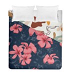 5902244 Pink Blue Illustrated Pattern Flowers Square Pillow Duvet Cover Double Side (Full/ Double Size)