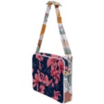 5902244 Pink Blue Illustrated Pattern Flowers Square Pillow Cross Body Office Bag