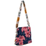 5902244 Pink Blue Illustrated Pattern Flowers Square Pillow Zipper Messenger Bag