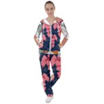 5902244 Pink Blue Illustrated Pattern Flowers Square Pillow Women s Tracksuit