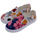 5902244 Pink Blue Illustrated Pattern Flowers Square Pillow Kids  Canvas Slip Ons