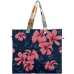 5902244 Pink Blue Illustrated Pattern Flowers Square Pillow Canvas Travel Bag