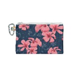 5902244 Pink Blue Illustrated Pattern Flowers Square Pillow Canvas Cosmetic Bag (Small)